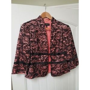 Carmen Marc Valvo Beaded Lace Evening Formal Blazer Jacket, Pink/Black Size 8